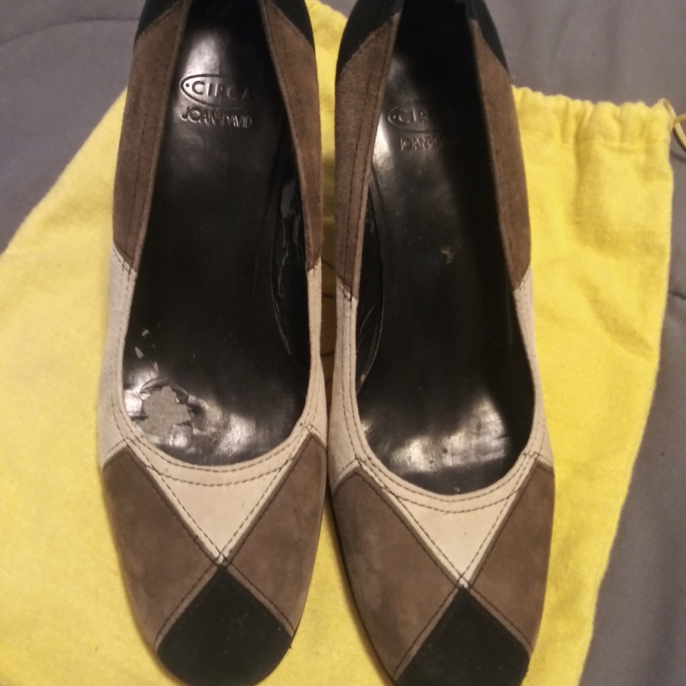 Suede patchwork shoes. Black , brown and tan.